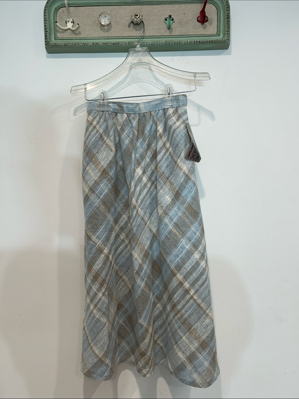 Vintage New Expression Bobbie Brooks Light Blue Gray Nova check Plaid Maxi Skirt